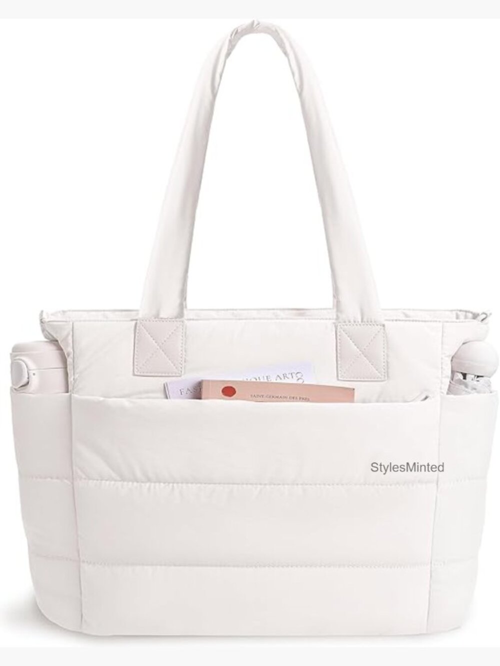 Quilted Puffer Tote Bag Lightweight Work Travel Handbag with Multiple Pockets